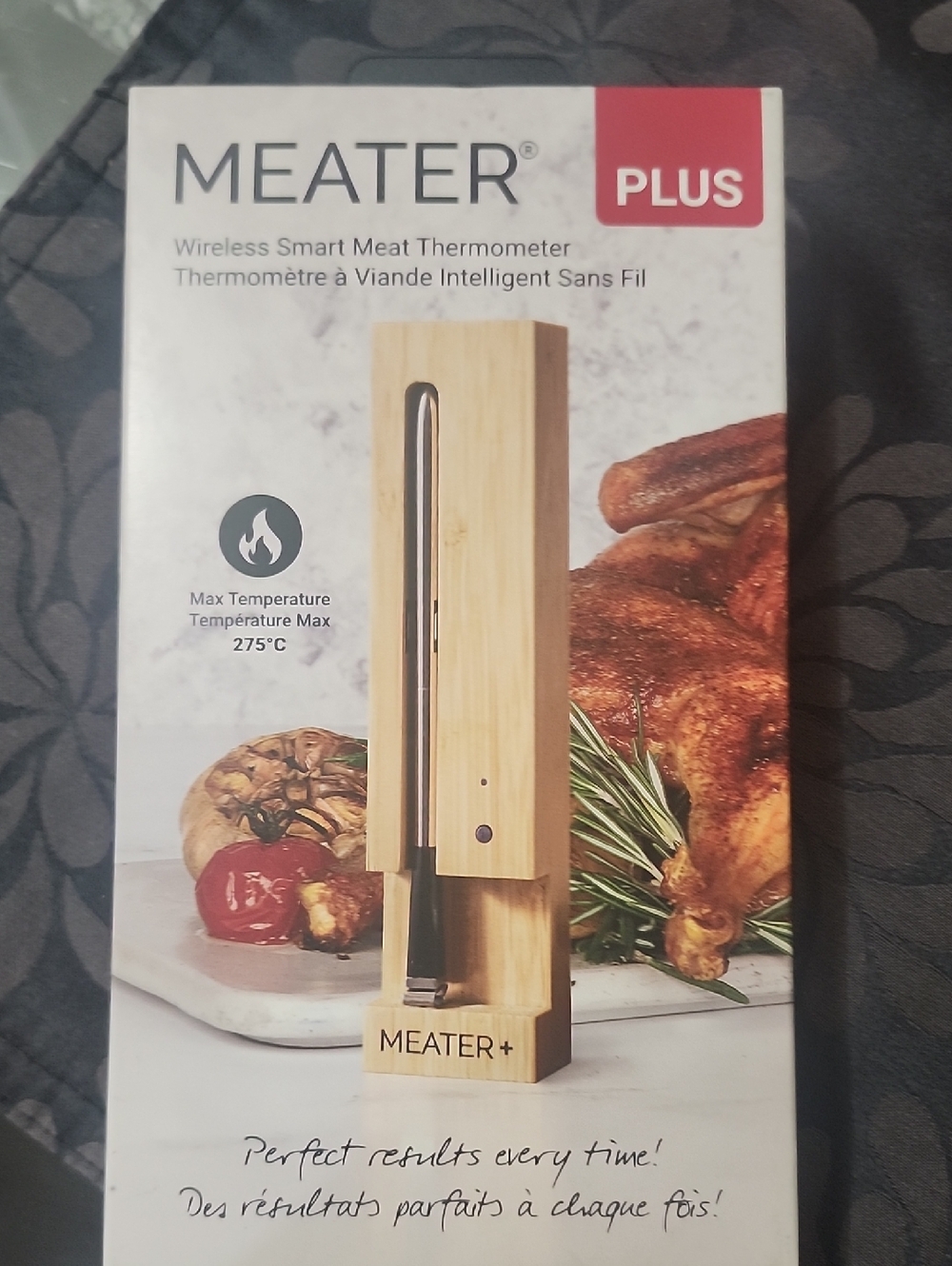 Plus Wireless Smart Meat Thermometer - Natural Wood & Black
